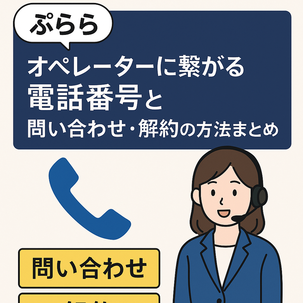 ぷららの問い合わせ・解約方法をわかりやすく解説するアイキャッチ画像。オペレーターに繋がる電話番号や手続き方法を紹介。サポートセンターへの電話やオンライン問い合わせに対応した内容。